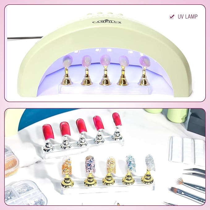 Nail Holder for Nail Art Practice, Nail Stands for False Nails Painting, 30 pcs of adhesive putty 1 Crystal Base 2 Sets Magnetic Acrylic