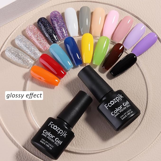 Gel Nail Polish Set With UV Light, 20 Pcs Nude Pink Blue Black White Gel Nail Polish Kit With Base Gels Top Coat and Nails Art Stickers Soak Off Sparkle Glitter Polishes Home Manicure