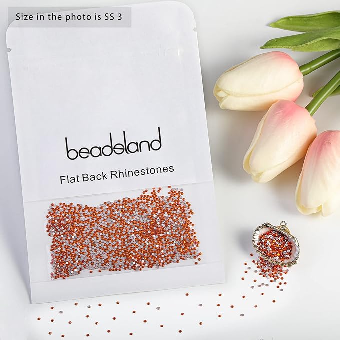 Beadsland 2880pcs Flat Back Crystal Rhinestones Round Gems for Nail Art and Craft Glue Fix, Orange,SS3,1.2-1.4mm