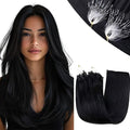 RUNATURE Black Micro Beads Hair Extensions Real Human Hair Black Microlink Hair Extensions Human Hair Cold Fusion Full Ends Straight 16 Inch 50g 50s