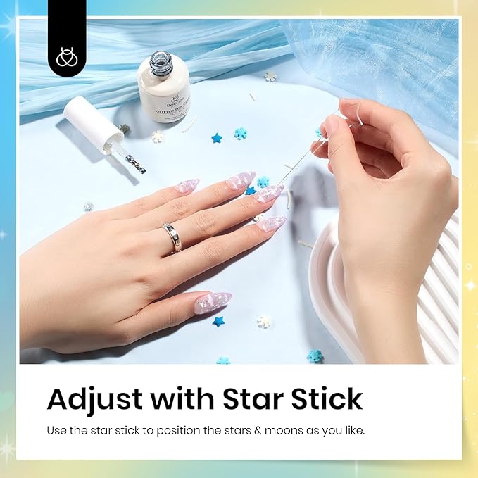 beetles 2 In 1 Silver Glitter Top Coat, 15 ML No wipe Stars Moon Halo Top Coat Soak Off UV Uv Led Gel Nail Polish Long Lasting Highly Shine Manicure Art Decoration Supplies