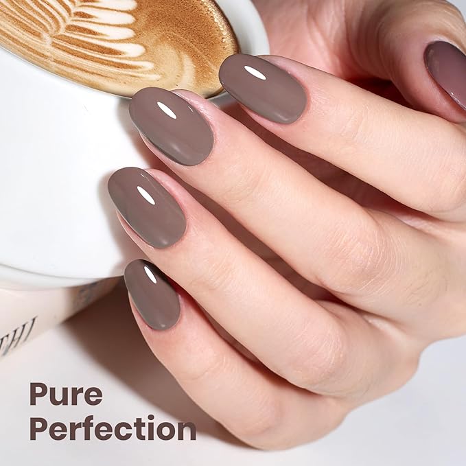 Beetles Brown Gel Nail Polish - Latte Routine HEMA-Free Gel Polish Coffee Light Brown Long-Lasting Soak Off UV LED Nail Art Home Neutral Taupe Nail Color, 8ml
