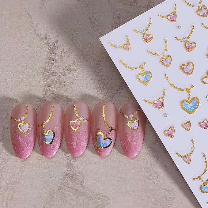 5 Sheets Valentine's Day Hearts Necklace Nail Stickers