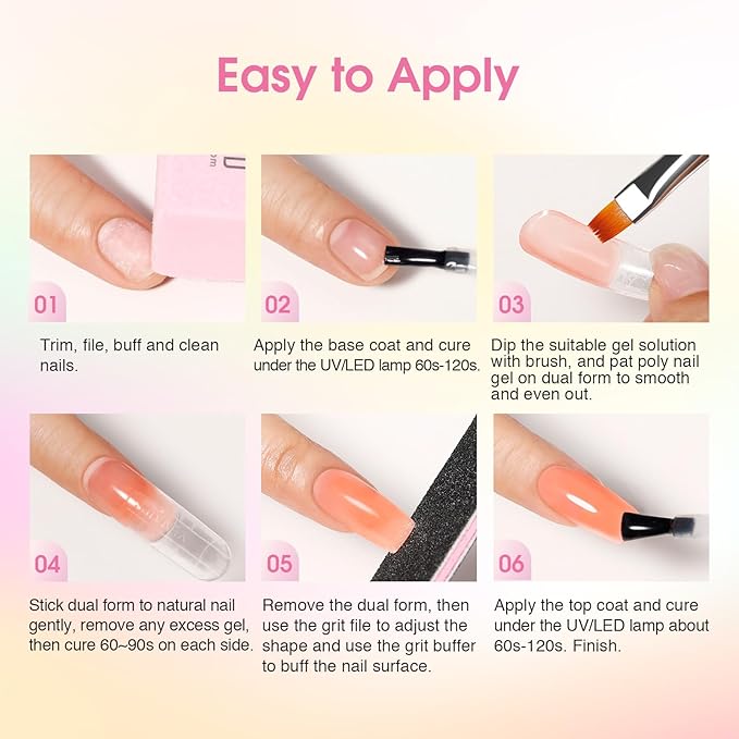 ROSALIND Poly Nail Gel Kit -16 Colors + Nude Glitter Nail Art Accessories kit Clear Nude Poly Nails Gel Kit Starter Kit With Slip Solution Nude Pink Nail Extensions Gel Set with Mini UV Lamp