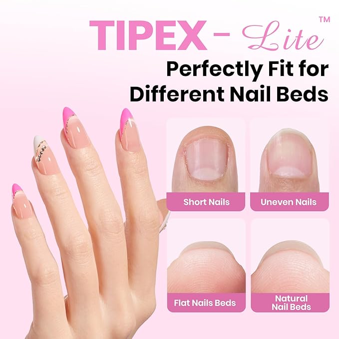 Beetles Tipex Lite Apex Nail Tips Kit, Almond Short, 192pcs 16 Sizes, with UV Nail Glue, Base & Top Coat, Mini Nail Lamp, Nail Clipper & Cuticle Nipper,Pre-Building Pre-Etched Acrylic Tips Kit