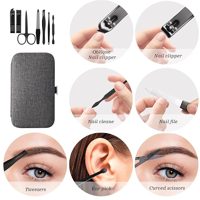 Manicure Pedicure Set Personal Care Nail Clipper Kit 7 PCS Manicure and Pedicure Kit Nail Care Kit for Men Suitable for Travel(Gray) Present for Men Husband Boyfriend Parent