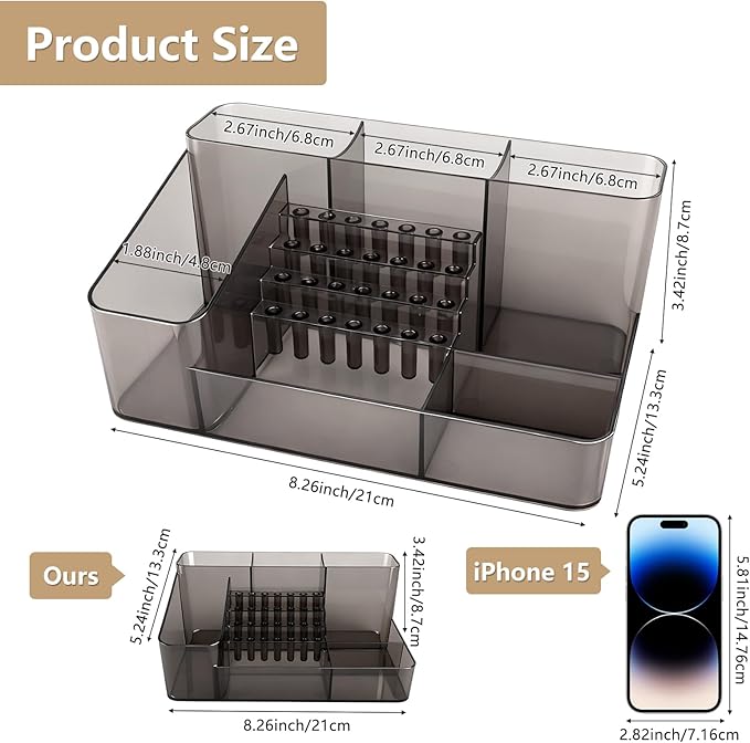 Nail Drill Holder & 28 Holes Nail Drill Bits Holder, Transparent Acrylic Nail Drill Machine Storage Box, Professional Nail Drill Organizer Case for Manicure tools (Gray)