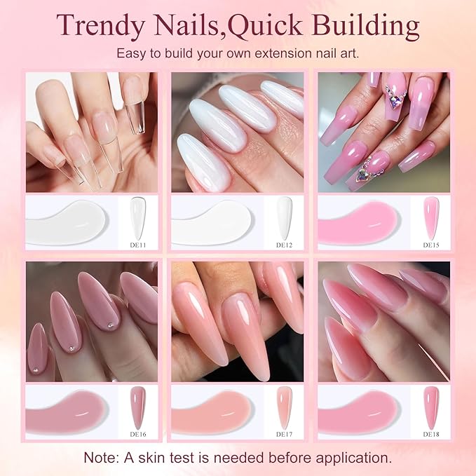 MTSSII 13Pcs Poly Nail Gel Kit 6 Colors +7 Nail Art Accessories kit Nude Pink Poly Nails Gel Kit Starter Kit with Mini UV Lamp Slip Solution Basic Tools DIY Nail for Women Girls