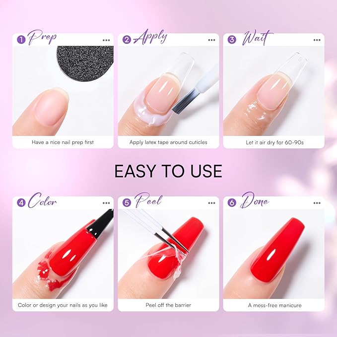 Makartt Liquid Latex for Nails: Nail Polish Barrier Peel Off for Clean Edges, Quick Dry Peel Off Cuticle Guard, Latex Tape for Nails Gel Polish, Stamping, Chrome Powder for Nail Art Home Salon Use