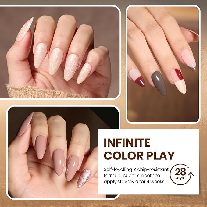 Beetles Gel Nail Polish Set - 20 Colors Warm Mist Gel Nail Kit Burgundy Brown Nude Gold Glitter Gray Shimmer Soak Off Base&Top Coat Uv Led Home DIY Salon Nail Art Valentines Gift Set for Women