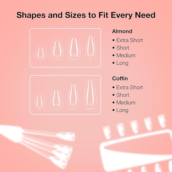 Cre8tion Soft Gel Nail Tips, Extra Extra Long Stiletto Shape, 602 Tips in 14 Sizes (00-9) for Professional Nail Extensions