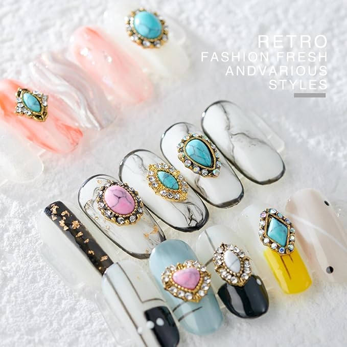 3D Turquoise Western Nail Ornament Mix Blue, White, and Pink Turquoise Charms Nail Art Gemstone Nail Art Jewelry Flower Heart Acrylic Nail Phone Case Card Women's DIY Decoration Products Home (100pcs)