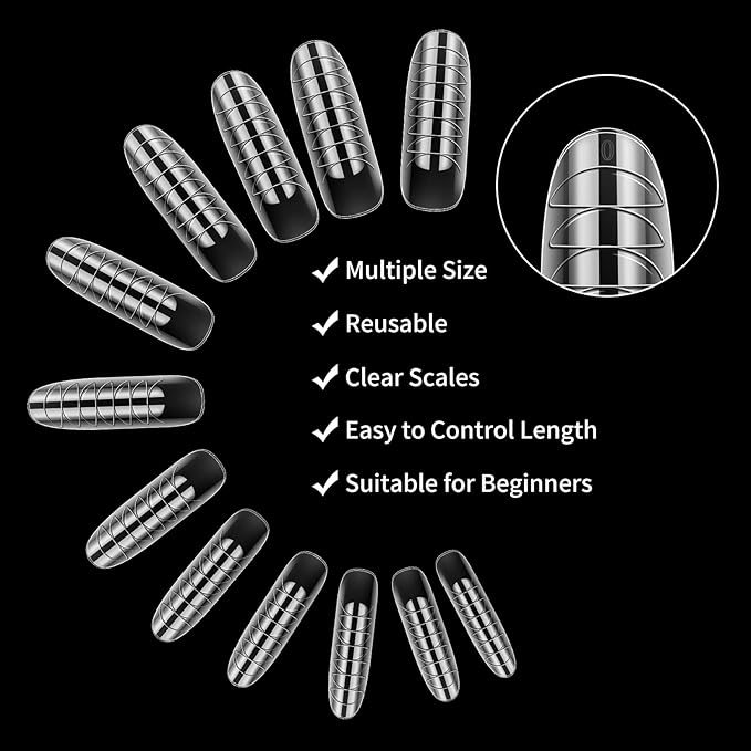 LIONVISON Poly Gel Nail Forms: 120Pcs Coffin Shape Nail Forms for Builder Gel Reusable - 12 Sizes Extension Acrylic Nail Molds Sets - False Nail Tips for Manicure Nail Art Design Salon DIY