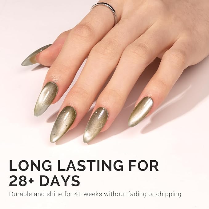 MelodySusie Silky Cat Eye Gel Nail Polish, Beige Nude Glitter Holographic Magnetic Nail Polish with Magnet, 0.5 Fl Oz UV Nail Polish for Nail Art Manicure Salon DIY at Home B5403