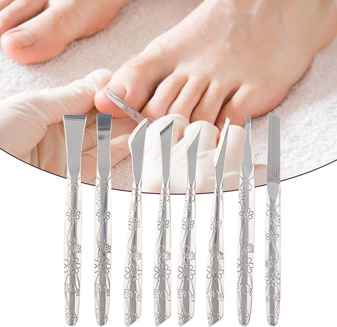 8Pcs Ingrown Toenail Removal Kit, Stainless Steel Pedicure Kit, Pedicure Knife Dead Skin Removal, Ingrown Toenail Treatment Tool Set with A PU Leather Box