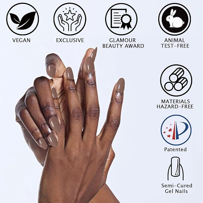 20Pcs Semi Cured Gel Nail Strips Brown Gel Nail Stickers UV/LED Light Needed Full Polish Nails Wraps Gloss Nails Polish Strips for Women Includes Prep Pads, File, Wooden Cuticle Stick