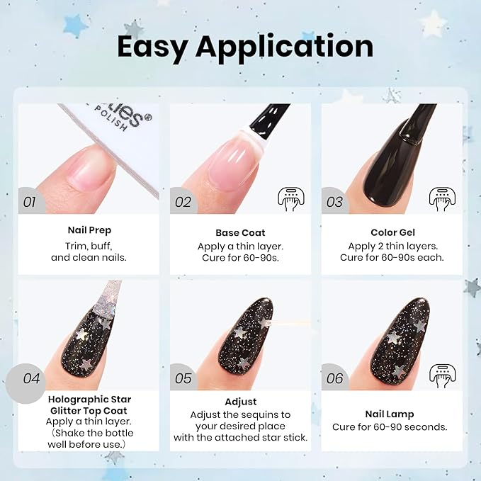 Beetles Glitter Top Coat for Gel Nail Polish 15ml - Reflective Silver Star Glitter Shiny No Wipe Uv Gel Top Coat Nail Art Star Sparkle Manicure DIY Home Salon