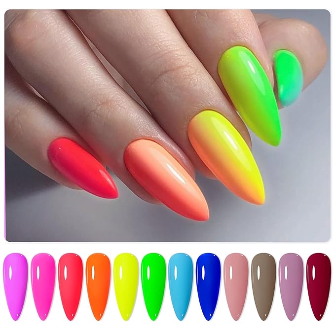 MTSSII Rubber Base Gel for Nails of 12 Colors Neon Orange Green Blue Yellow Rose Red Builder Base Gel Nude Purple Gel Nail Kit Popular Nail Art DIY Manicure Gifts DIY Salon