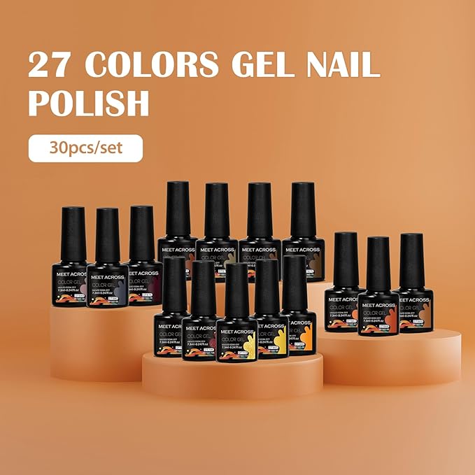 MEET ACROSS 27PCS Gel Nail Polish Set,27 Colors Gel Nail Kit Art Design Soak Off UV LED,Nail Art Design Gifts for Women