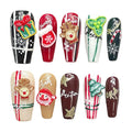 Christmas Press on Nails Medium Coffin Colorful Fake Nails with Cute 3D Elk Santa Claus Xmas Trees Candy Canes Design Winter Handmade Acrylic Nails for New Year (Holiday Gifts,M)