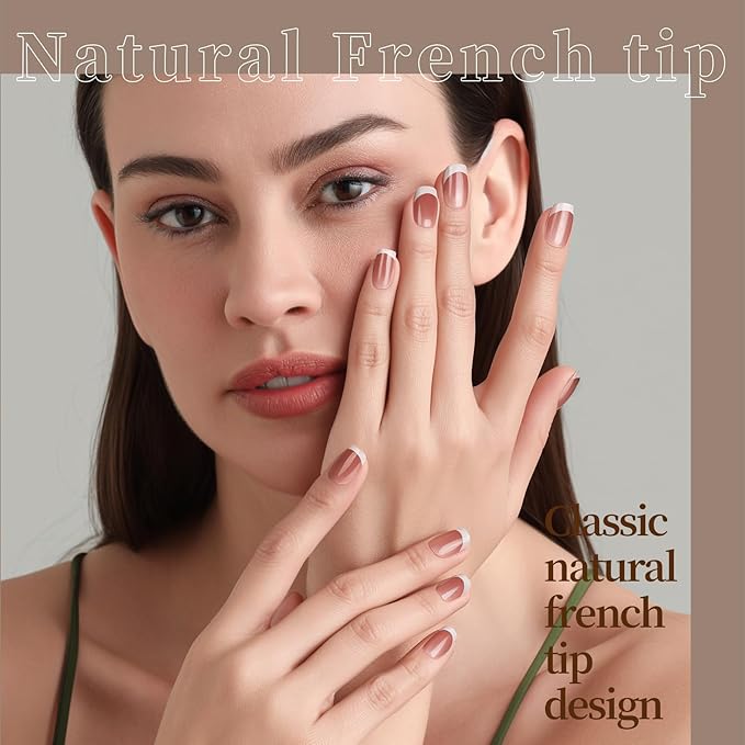 FANDAMEI Press On Nails, 6 Colors Cat Eye Press On Nails Short, Natural Fake Nails Glossy French Tip, Cat Eye Nails for Women Salon Quality, Christmas Iridescent Press on Nails Kit
