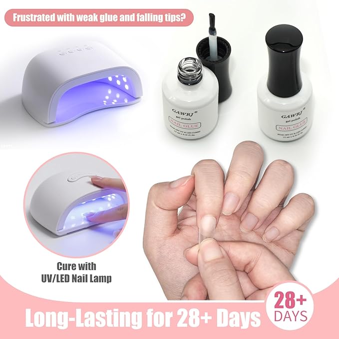 Gel Nail Glue for Clear Acrylic Nail Tips 2 Pcs 15ml Long Lasting Nail Gel Kit for False Nails Tips, Base Blooming Nail Gel, Christmas Nail Art, U V Light Required