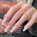SAVILAND French Tip Press On Nails: Long Coffin Thicker & Sturdy Acrylic Press On Nails 150 PCS Long-lasting Nude French Tip Nails Natural Look Fake Nails Soft Gel Nail Tips DIY Fast Home Manicure