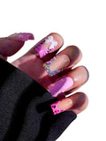HAND-PAINTED White Press Ons Neon Small Press on Nails Long French Press on Nails Coffin Medium Short Nail art Fake Nail Art Kit with 7g Glue on Nails Handmade Almond Square Nails (Large, T17)