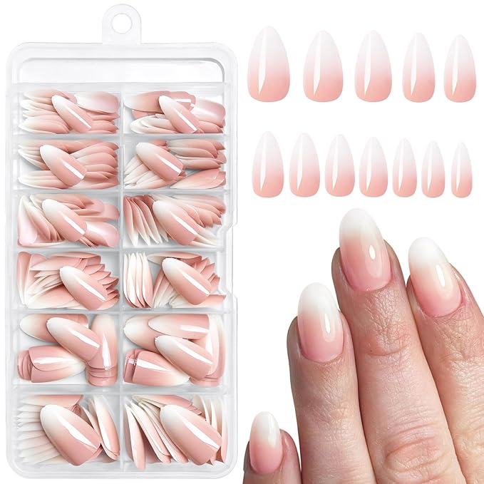 AddFavor 240pc Ombre Almond Press on Nails Medium Fake Nails - Glue on Nails Almond Acrylic Nails Press ons Nail Tips Medium Stick on Nails with Nail Glue and Adhesive Tabs for Women