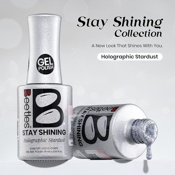 Beetles Glitter Gel Nail Polish - 15ml Stay Shining Holographic Stardust Gel Polish Diamond-Shine Silver Nail Art Uv Led Home Salon Long-Lasting Soak-Off Holographic Glitter Gel Gift for Women