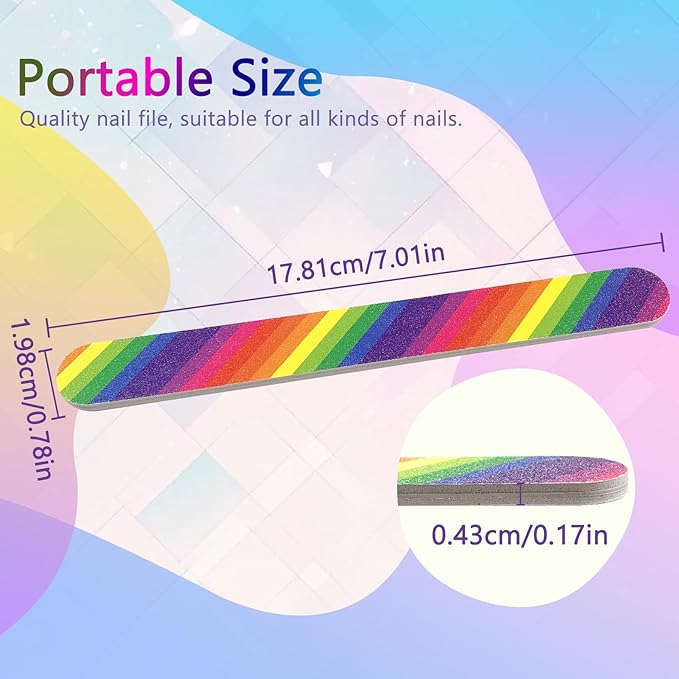 24PCS Professional Double-Sided 100/180 Grit Nail Files Colorful Manicure Pedicure Tools