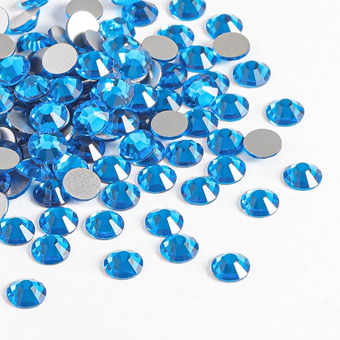 Beadsland 2880pcs Flat Back Crystal Rhinestones Round Gems for Nail Art and Craft Glue Fix, Capri Blue, SS20,4.6-4.8mm
