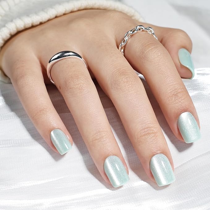 Press On Nails, Short Square Green Glazed Press on Nails Frosted Mint Nails Press Ons for Women DIY Fake Nails Kit with Glue, Reusable Glue on Nails Short in 15 Sizes - 30pcs, Frosted Mint