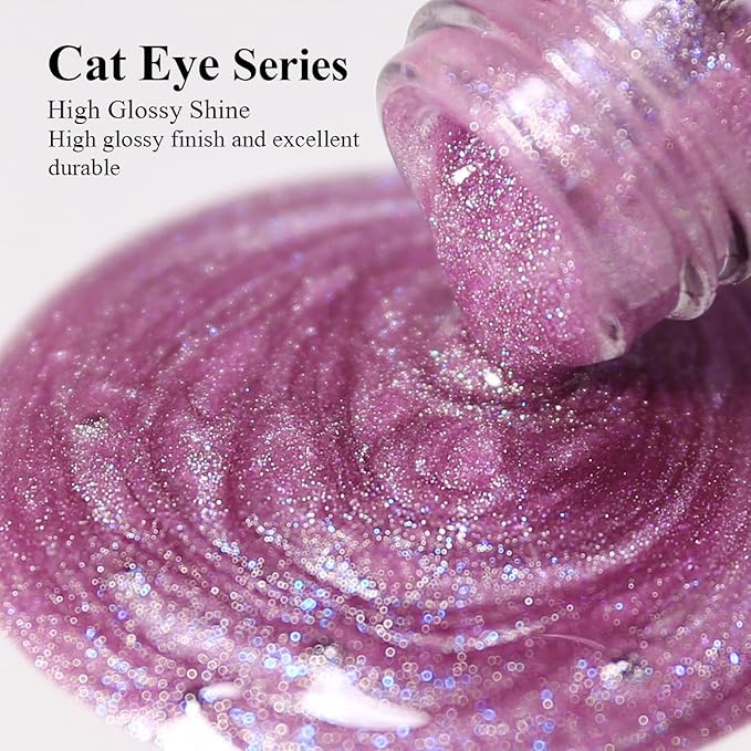 Imtiti Cat Eye Gel Nail Polish, 15ML Pink Holographic Glitter, Magnet UV LED Magnetic Gel Nail Polish Crystal Galaxy Sparkly Home DIY Manicure Nail Salon Kit