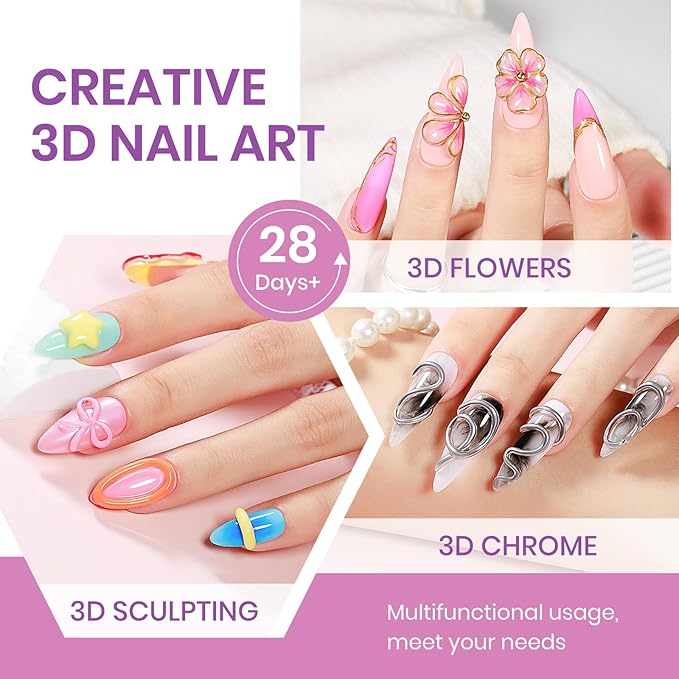 MIZHSE 2pcs Solid Builder Gel for Nails, Clear 3D Nail Gel for Sculpting Non-sticky Hard U V LED Starter Kit DIY Home Salon