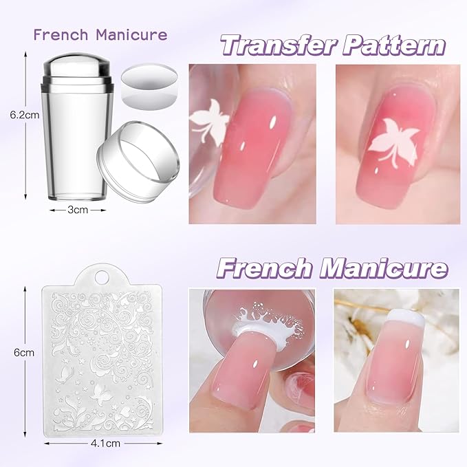 Biutee Nail Stamper Kit 12Pcs Nail Stamping Plate 8Pcs Stamping Gel Polish Nail Stamping Kit with Silicone Stamper Scraper Storage Bag Lace Plaid Stamp Template Holiday Gift for Women
