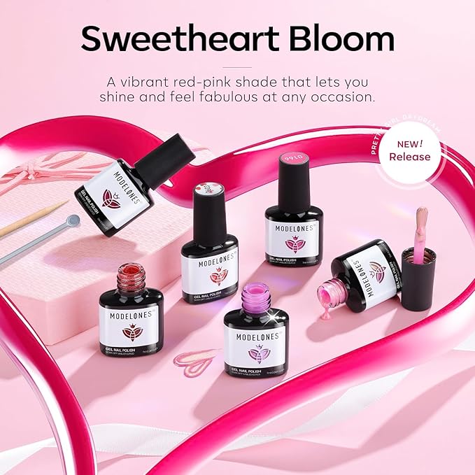 modelones Gel Nail Polish Set, 6 Colors 2026 Eater Spring Pitaya Hot Pink Red Cat Eye Gel Polish Mermaid Pink Red Love-heart Glitter Nail Polish with Magnet & Wooden Pen Soak Off LED Manicure Gift