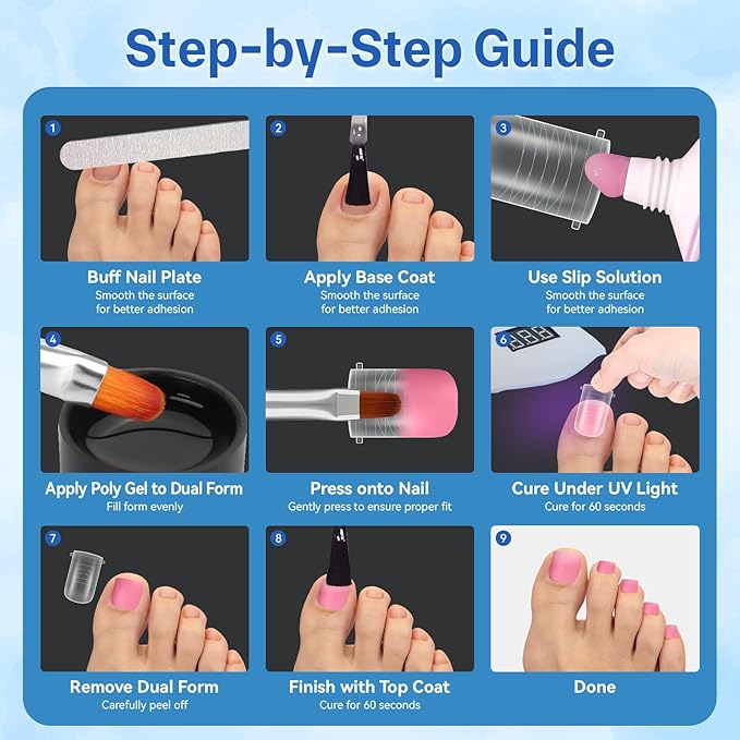 Straight Polygel Dual Wide Toe Nail Forms for Poly Gel Extensions, Larger Flat Full Cover Molds for French Toenail, Press on Toenails for Women Extensions Home DIY Nail Salon 160PCS 16Sizes