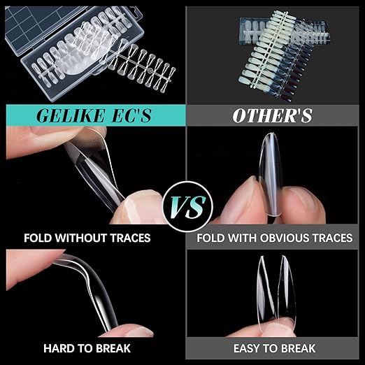 gelike ec Short Coffin Nail Tips: Soft Gel False Nail Tips Full Cover for Nail Extension,Acrylic Nails Professional Clear Gelly Tips False Press on Preshaped PMMA,12 Sizes 240PCS