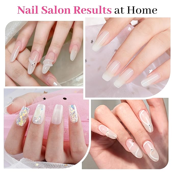 Builder Nail Gel, Milky White Builder for Nails Strengthener, 8-in-One Apex Enhancement Extension Hard Building Color Gel LED Lamp Cured Rubber Base Coat for DIY Beginners & Salon Manicure 16ML