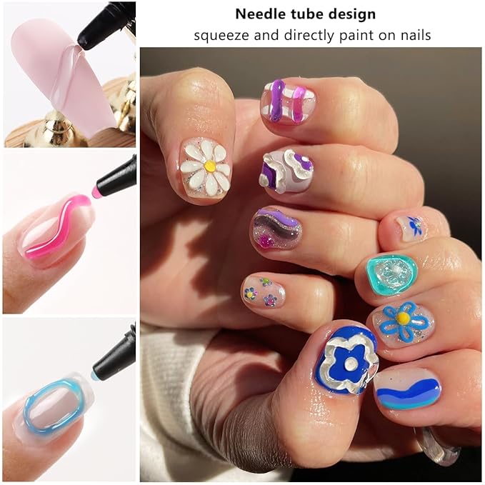 3D Sculpting Gel for Nail Art, 12 Colors Soft Modeling Nail Gels, Embossing Liner Polish, Neon Green Yellow Pink Gel Polish Summer Design, Wire Wave Painting Jelly Gels Manicure Kit