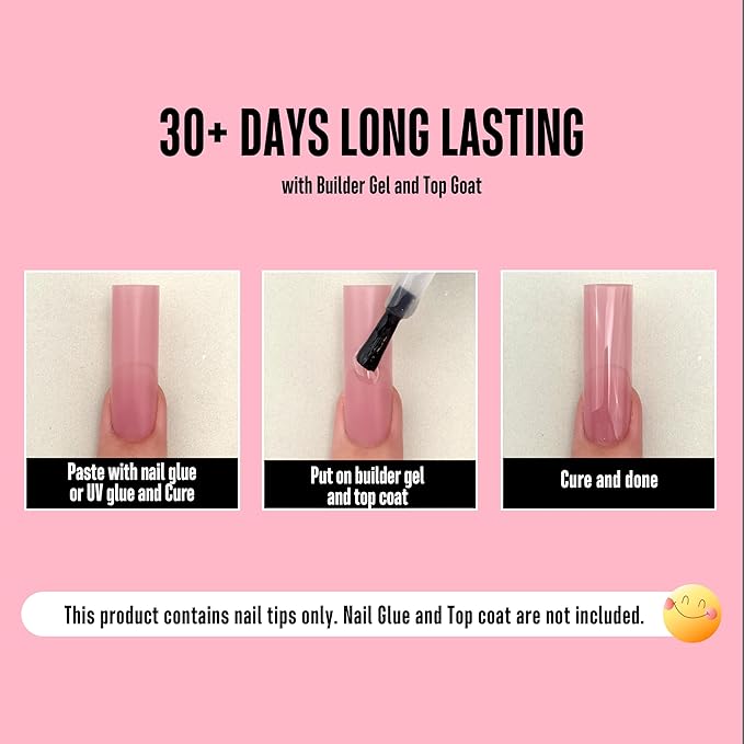 NOVO OVO Long Sharp Square Nail Tips Press on Pure Color BERRY PINK, Extra Thick NEED Builder Gel & Top Coat, Soft Gel Matte Fake Nail Extension, Full Cover False Nails for Salon DIYx 15 Sizes 180 pc