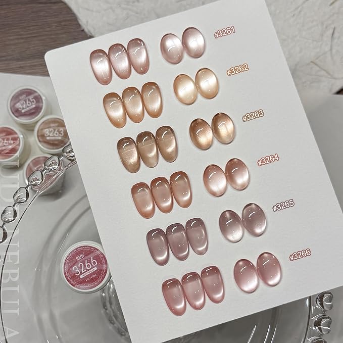 GAOY Sheer Nude Cat Eye Gel Nail Polish Set with Magnet, 6 Colors Jelly Pink Purple Gold Holographic Gel Polish, for Salon Manicure & Nail Art DIY at Home, Nude Nebula