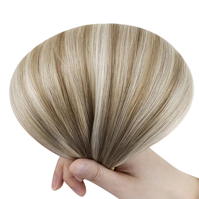 RUNATURE Utip Hair Extensions Real Human Hair Ash Brown with Platinum Blonde U Tip Hair Extensions 20 Inch Long Straight Hair Ktip Hair Extension Full Ends Keratin Hair Extension Remy 50g 50s