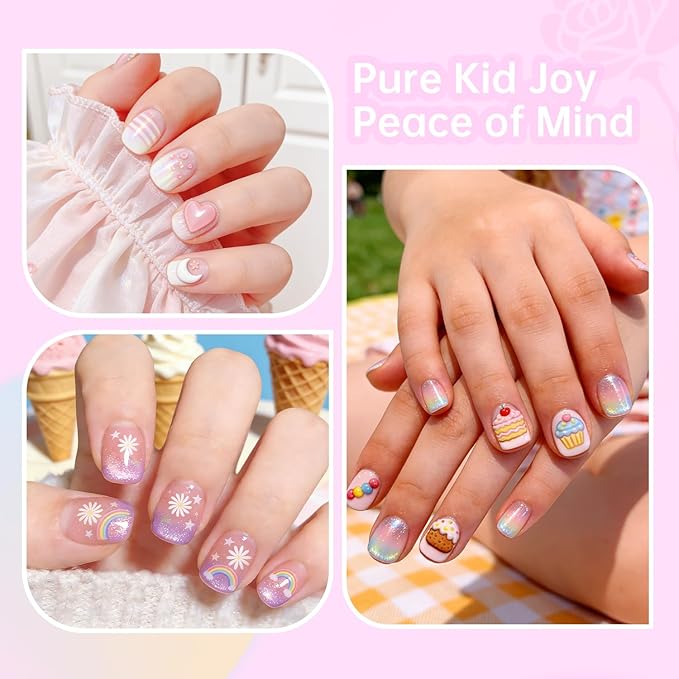 Ranrose 360pcs Kid Nail Tips for Girls 4-8 Years - Pre-Shaped Soft Gel Squared Oval Press on Nails for Kids,Half Matte Full Cover Fake Nail for Kids DIY Salon,Perfect for Birthday Parties,Holidays