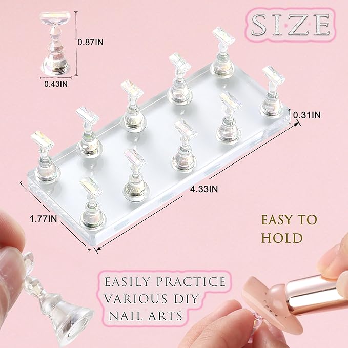 Stand for Press Ons Display Practice Art Magnetic Fake Nails Holder With 96pcs Stiletto Square Full Cover Tips, Reusable Putty for Home DIY Beginner Salon Kit Supplies