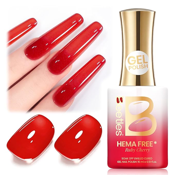 Beetles Ruby Cherry Jelly Red Gel Nail Polish - 15ML Neutral Jelly Red Sheer Gel Nail Polish Translucent Effect Soak Off UV LED French Nail Art Salon DIY Manicure Gift for Women