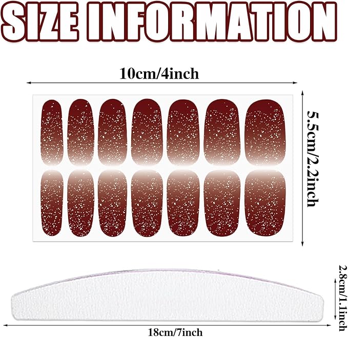 WOKOTO 20 Sheets Red Pink Series Nail Polish Strips For Nails, Ombre Gradient Design Nail Polish Stickers With File, Multi-Color Stick On Nails Stickers Full Nail Wraps Gel Nail Strips Sheets