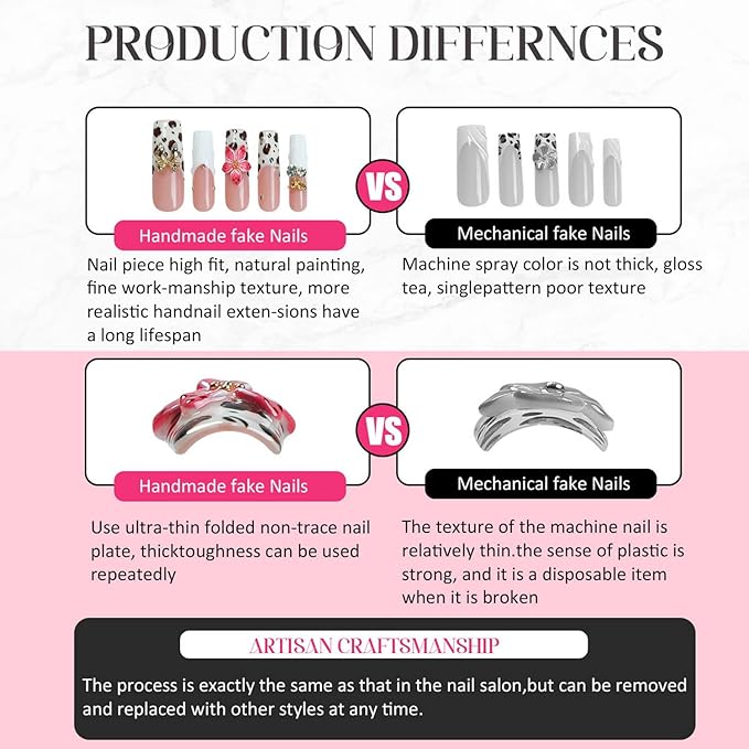Handmade Press on Nails Pink Medium Almond Fake Nails with 3D Flower Butterfly and Bow Design Luxury Pearl Water Ripple Thick Stick on Nails Muti-Layer Gel Acrylic Nails for Women Nail Art (Size M)