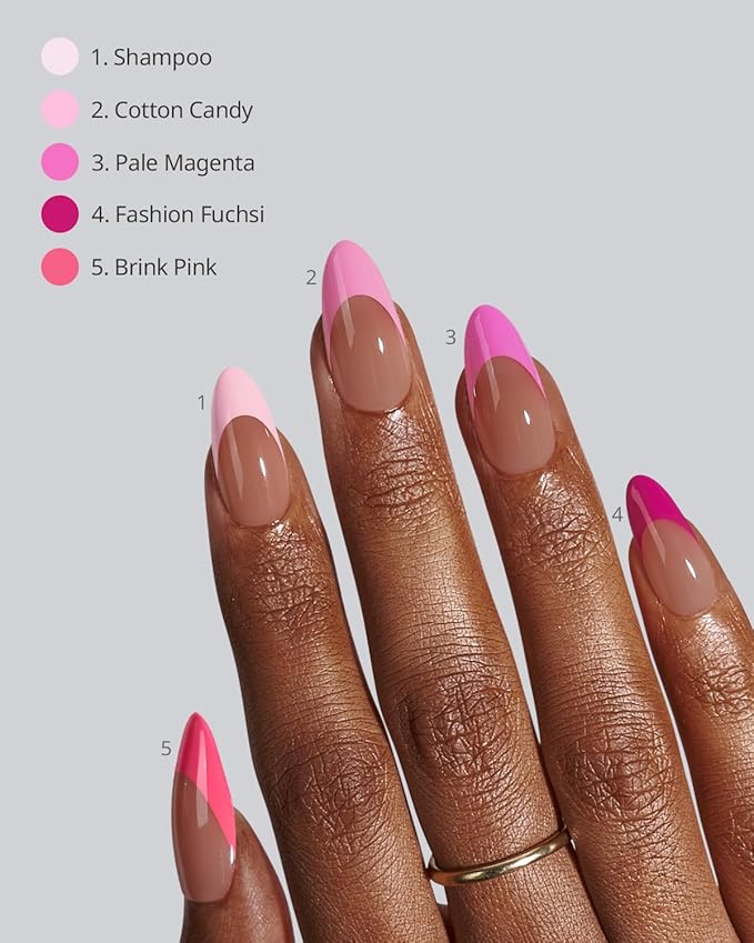 BTArtboxnails XCOATTIPS Pink French Tip Press On Nails - Almond Press On Nails Medium, Soft Gel Nail Tips, Soak Off Brown Acrylic Fake Nail Extension in 15 Sizes